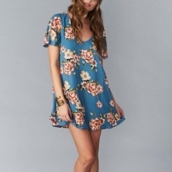 Show Me Your Mumu Kylie Mini Dress  Size Medium Prairie Petal Blue Floral - Picture 1 of 9